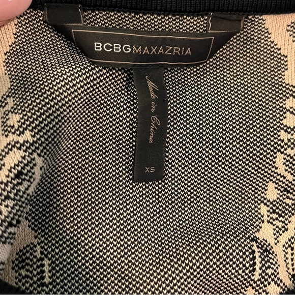 BCBGMAXAZRIA Wilma Black Cream Jacquard Lace Fit and Flare Dress Sleeveless XS - Picture 8 of 11